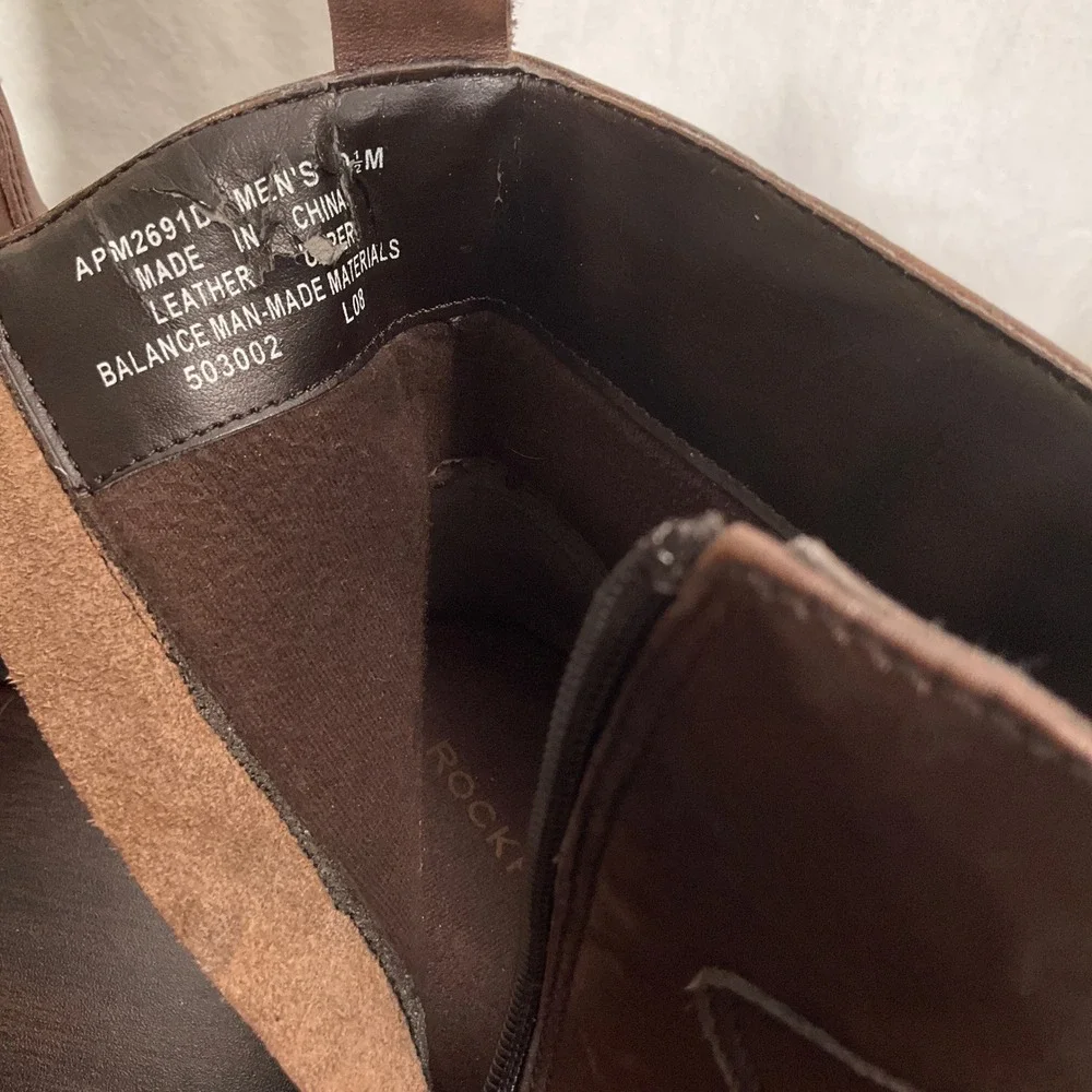 Rockport Boots Men 9.5 Brown Leather Square‎ Toe Side Zip APM2691D Dress Modern